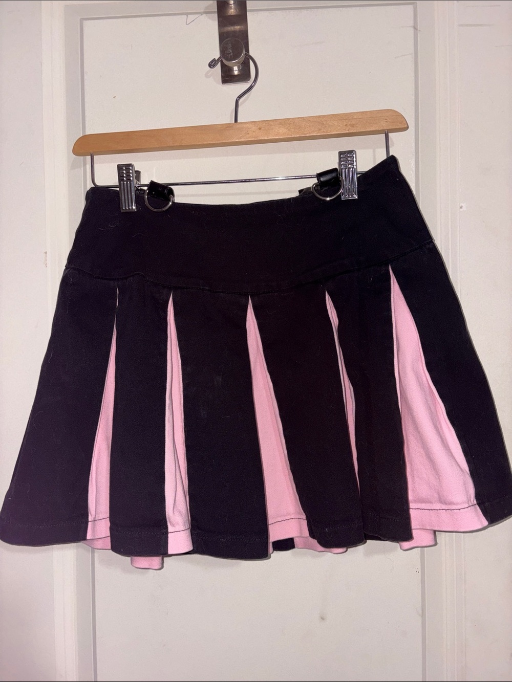 Dolls Kill Black and Pink Panel Pleated Mini Skirt